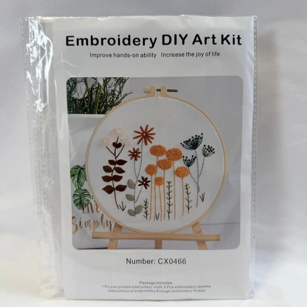 Embroidery DIY Art Kit Unisex OS Multicolor Floral 4-Pack with Hoop